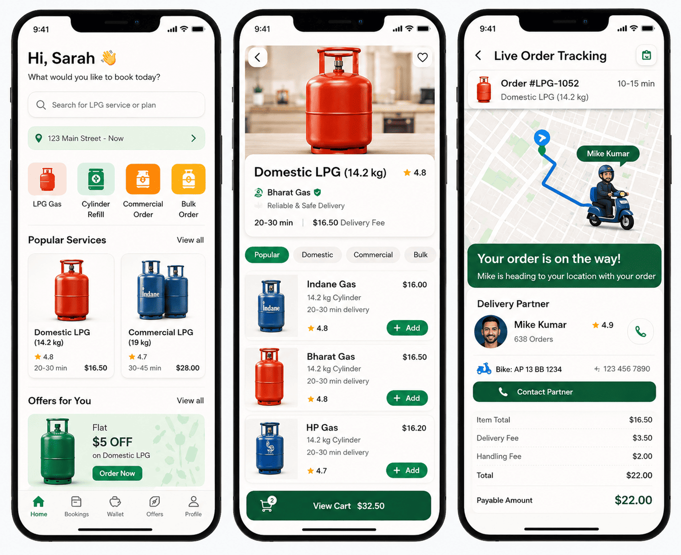 LPG booking customer app enterprise platform interface