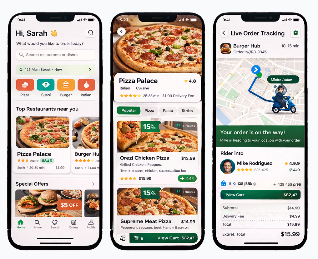 food delivery customer mobile app interface